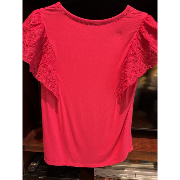 Grace Elements Pink Butterfly Sleeve Eilet Lace Crocheted Ladder Detail Size Med - Picture 6 of 7